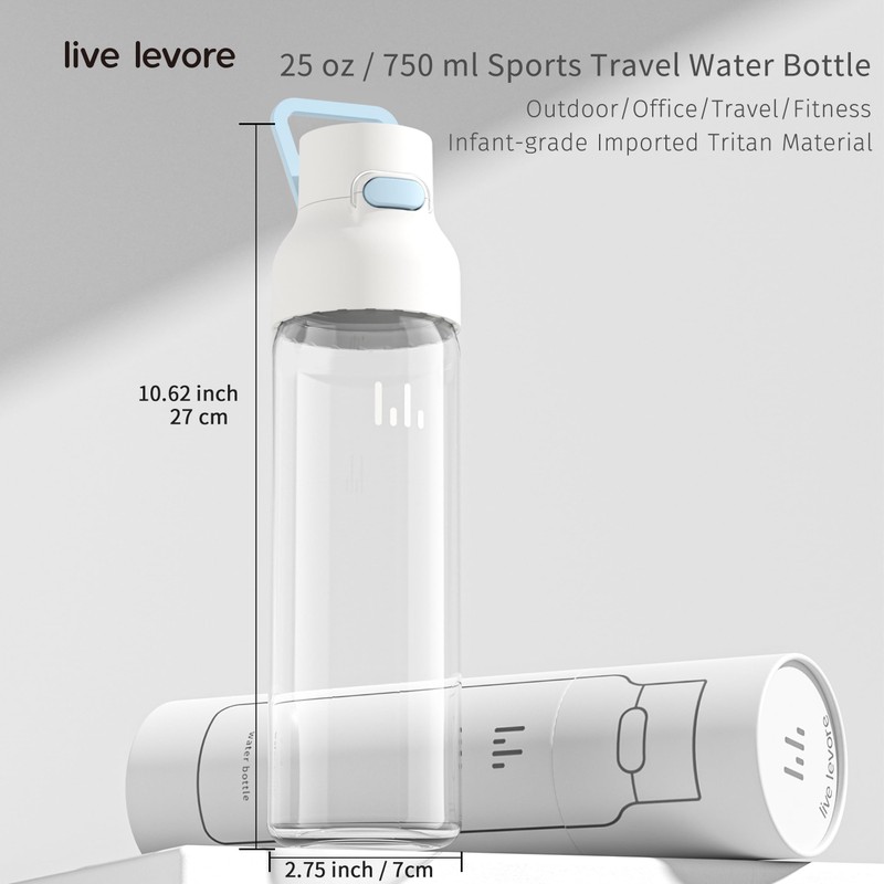 Levore 26oz Clear Water Bottle, Leak Proof One-Hand Open Flip