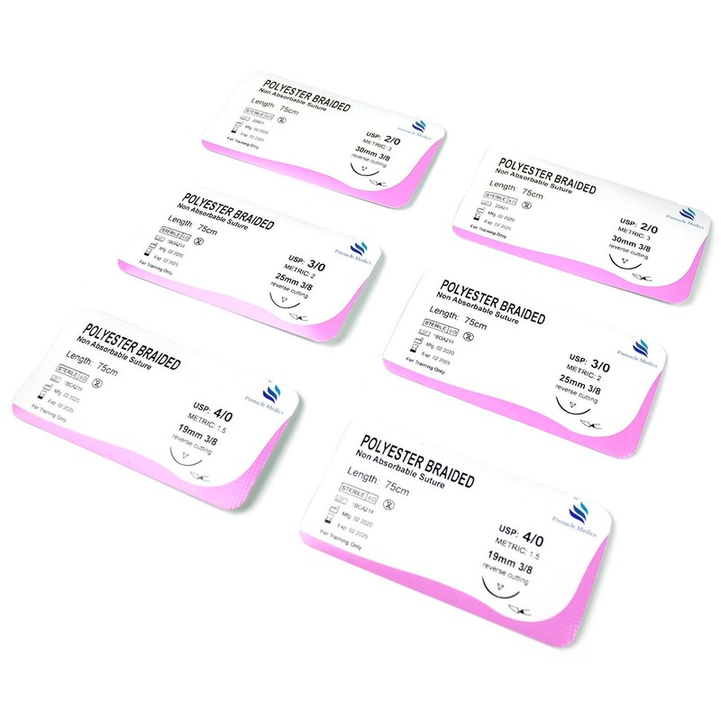 Practice Sutures | Sutures Thread with Needle (24 Mixed 2/0,