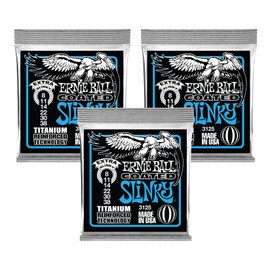 3 PACK Ernie Ball 3125 Coated Titanium Extra Slinky Electric Guitar Strings (8-38)
