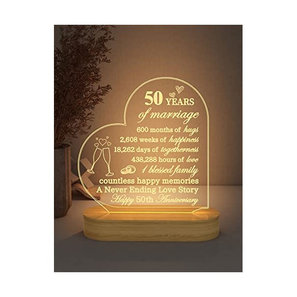 Anniversary Wedding Gifts for Him/Her, I Love You Night Light 3D Illusion Lamp for Couple Wife Husband Romantic Valentines Wedding Day Present (50th)