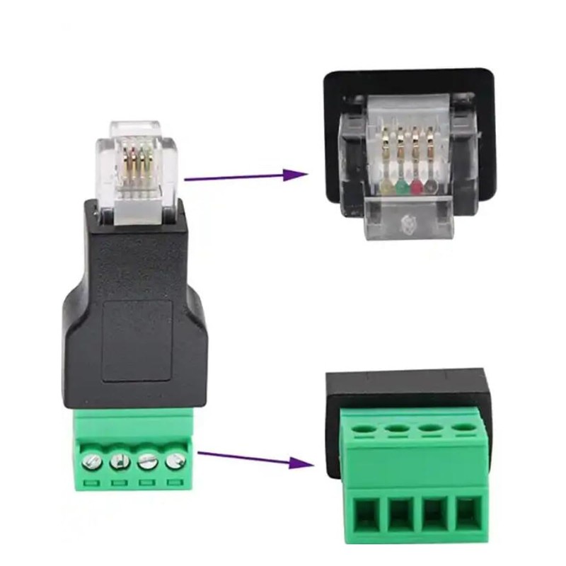Teansic 2 Pcs RJ11 Male to 4 Pins Screw Terminal
