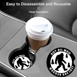 Car Coasters for Cup Holders,2 Pack Bigfoot Car Cup Holder Coasters,2.75" Universal Size Anti Slip Rubber Mat,Automotive Cup Holder Decal Decor Big Foot Sasquatch Gifts for Men,Women,Dad,Grandpa