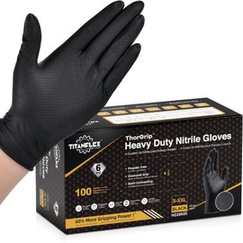 TitanFlex Heavy Duty Black Nitrile Gloves, X-Large, 6 Mil with Raised Diamond Texture, Industrial Work Gloves Disposable Latex Free, Powder Free, Mechanic Disposable Gloves (Box of 100)