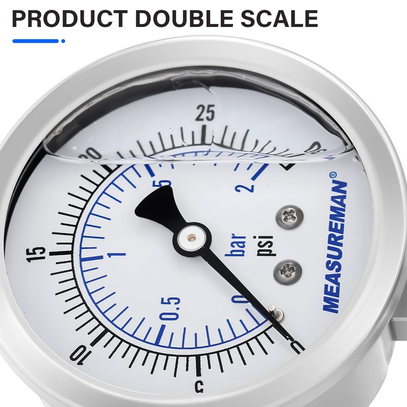 MEASUREMAN Stainless Steel Sanitary Pressure Gauge, 2.5” Dial, 0-30 PSI