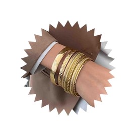 TseenYi Boho Indian Multi Bangle Bracelets Sets Gold Layered Stacked Bangle Bracelet Multi Stackeble Textured Bangles Vintage Textured Round Bangle Jewellery for Women and Girls