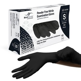 Farla Medical MediHands Disposable Large Nitrile Gloves - Powder Free and Latex Free Surgical Gloves - Multi-Purpose, Single Use Medical Gloves - Box of 200, Black