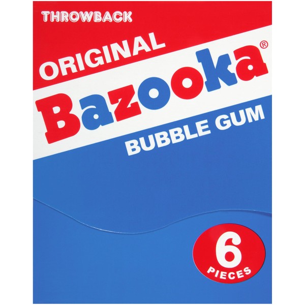 Bazooka Bubble Gum Individually Wrapped Pink Chewing Gum in Original Flavor - 6 Piece Mini-Wallet Packs (Pack of 12) - Fun Old Fashioned Candy for Kids