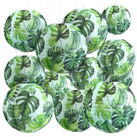Retisee 12 Pcs Palm Leaf Classroom Decorations Green Paper Lantern Back to School Decorations Palm Leaf Hanging Paper Lanterns for First Day of School Tropical Summer Boho Party Supplies