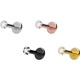 PIERCINGLINE Titanium Labret with Internal Thread + Titanium Attachment Crystal Star Piercing Lip Nose Ear Helix Tragus Medusa Choice of Colours and Sizes, Titanium