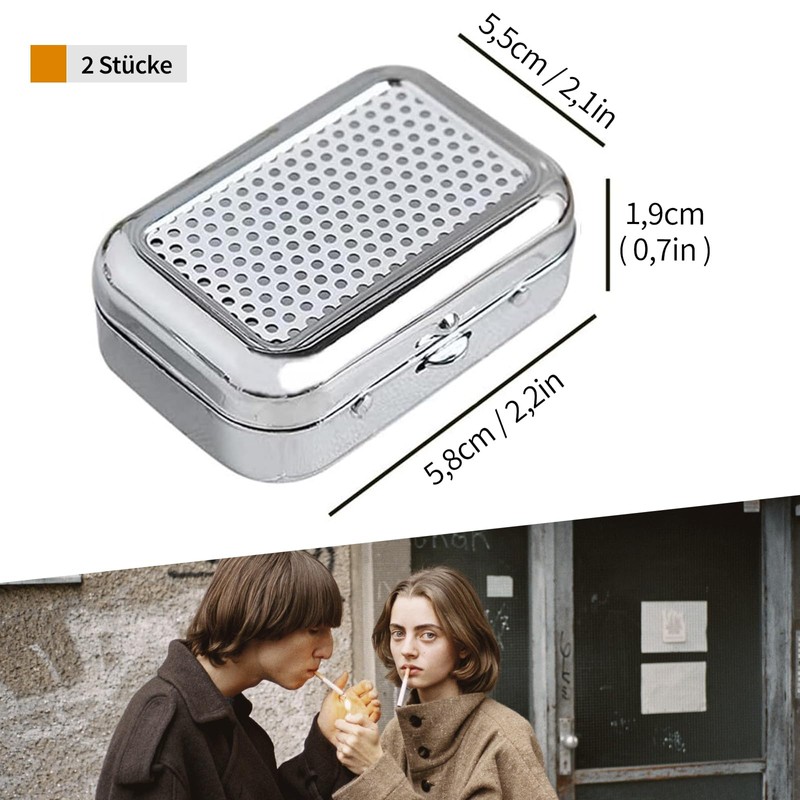 Pack of 2 Mini Mobile Ashtrays for Outdoors, Lid Pocket