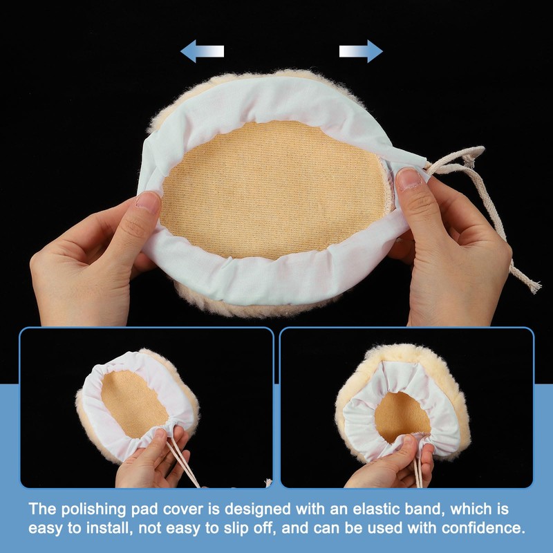 sourcing map Car Polisher Bonnet Buffing Pad Synthetic Wool Tie-On