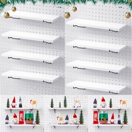 Qunclay 8 Pack Pegboard Shelf Set Wooden Shelves with Metal Brackets Hook Wall Pegboard Shelving Heavy Duty Accessories for Crafts Home Office Garage Workbench(White)