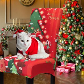 Betylifoy Christmas Chair Covers 6PCS Stretch Christmas Dining Chair Slipcover with Tree Santa Christmas Chair Protector Covers For Dining Hotel Wedding Holiday Party Decor (Red-Tree)