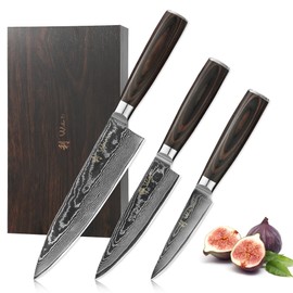 Wakoli EDIB Essentials 3-Piece Damascus Knife Set – Professional Chef's Knives with VG10 Core & 67-Layer Damascus Steel Blades, Ergonomic Pakkawood Handles – Premium Kitchen Knives in Elegant Gift Box