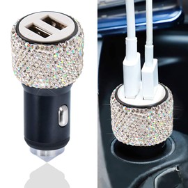 Dual USB Car Charger, 5V/2.4A Bling Car Charger, Fast Charge Dual Port USB Car Adapter, Compatible with All Chargers