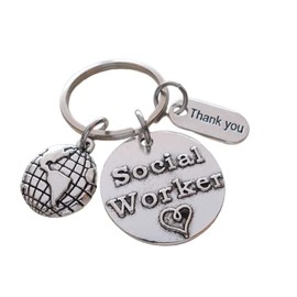 Social Worker Gift Keychain with World Globe and Thank You Charm, Community Advocate Gift, Thank you Gift