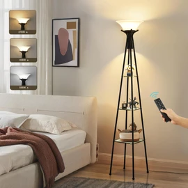 Floor Lamp with Shelves, 69” Tall Shelf Lamp with Remote Control, 3-Tier Glass Shelf Lamp, Dimmable Industrial Floor Lamps for Living Room, Bedroom, Home Office, 3 Color Temperatures Bulbs Included
