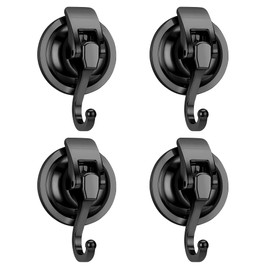 QZDAFFIC 4 PCS Suction Hooks, Premium Vacuum Hanging Suction Cup Hooks Heavy Duty with Max. Load 15KG, Waterproof Strong Shower Sucker Hooks Hanger for Bathroom, Kitchen, Window, Wreath (Black)