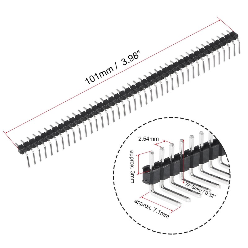 sourcing map Right Angle Header Pin 40P 1 Row 2.54mm