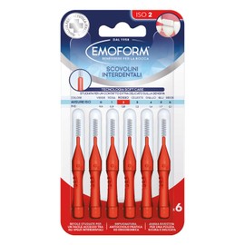 Scovolino Interdentale Emoform Rosso 6 Pz. con Tecnologia SoftCare per un Contatto Extra Delicato sulle Gengive grazie alle Setole Morbide - Impugnatura Antiscivolo con Cappuccio per l'igiene Orale