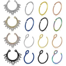 Briana Williams Fake Nose Rings Hoop Stainless Steel Faux Fake Lip Ear Nose Septum Ring Non-Pierced Clip On Nose Hoop Rings
