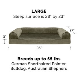 Furhaven Cooling Gel Dog Bed for Large/Medium Dogs w/ Removable Bolsters & Washable Cover, For Dogs Up to 55 lbs - Faux Fur & Velvet Sofa - Dark Sage, Large