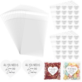 Yexiya 200 Set All You Need Is Love and Cookies Stickers Candy Bags Wedding Favor Stickers 4 x 6 Inches Cellophane Bags That Seal Themselves for Wedding Favor Labels Guest Welcome Bag Stuffers Bulk
