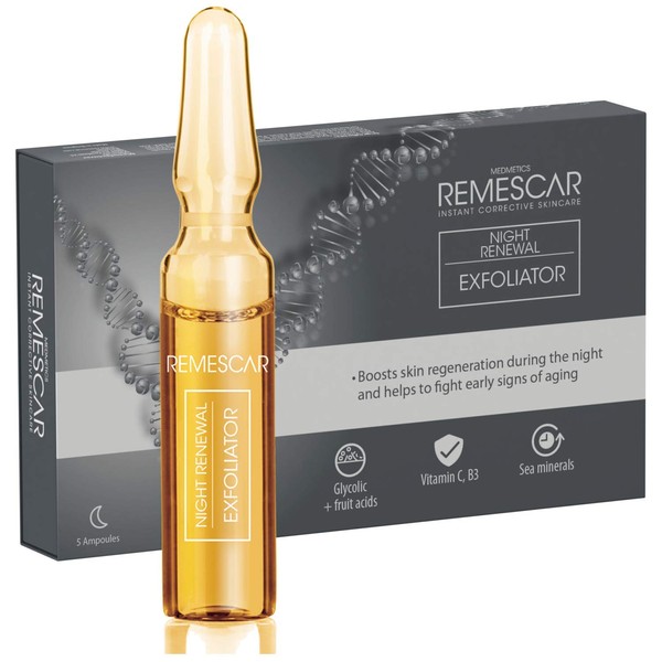 Remescar Night Renewal Scrub 5 Ampoules - Skin Regeneration - Reduces Signs of Ageing - Remove Dead Skin Cells - For Brighter and Smoother Skin