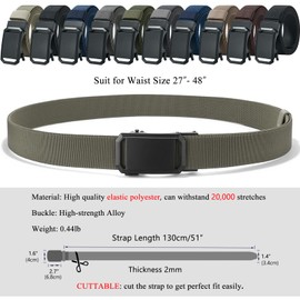 LionVII Ratchet Elastic Stretch Belts, 1 3/8" Belt for Men with Automatic Buckle for Men, Adjustable Trim to Fit 27-46" Waist, Khaki, Large