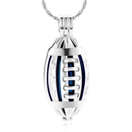 constantlife Cremation Jewelry for Ashes American Football Rugby Pendant Urn Necklace Stainless Steel Locket Keepsake Memorial Athlete Gift for Men Women (Silver+Blue)