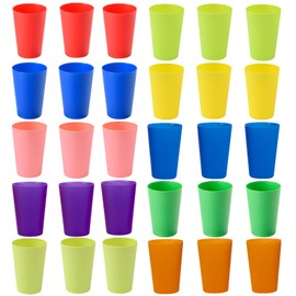 Hikrxya 30 Pack Reusable Plastic Cups, 260 ml Plastic Drinking Cups, Bright Multi Coloured Plastic Tumblers Set for Children Kids, Outdoor, Parties, Picnics, Camping, BBQ’s, Travel, Kitchen
