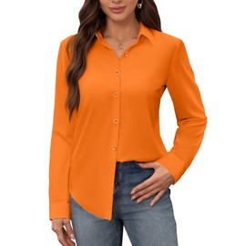 siliteelon Womens Stain Shield Button Shirts Wrinkle Free Long Sleeve Dress Shirts Solid Work Business Button Down Shirts Orange Medium