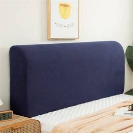 FANSU Headboard Cover for Single Double King Size Bed, Polar fleece Dustproof Headboard Wrap, Stretch All-Inclusive Bed Head Protector Cover Modern Bedroom Decoration (Navy blue,150cm)