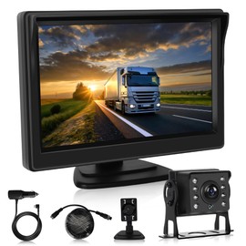 Reversing Camera Set with 5 IPS Inch Monitor, Vehicle Backup Camera IP68 Waterproof, Night Vision, Image Flip, Cable Parking Aid for Truck/Trailer/Bus/Van/Agriculture/Motorhomes/Caravans 9-36 Volt