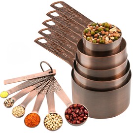 Smithcraft Measuring Cups and Spoons Set 12, Copper Measuring Cups and Spoons Set, Stainless Steel Measuring Cups and Spoons Set, 5 Measure Cups & 6 Measuring Spoons w/Leveler for Kitchen&Baking
