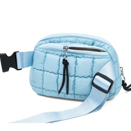 Quilted Puffer Belt Bag Waist Fanny Packs Lightweight Crossbody Bag with Adjustable Strap for Workout Running Traveling Hiking 8042 Sky Blue