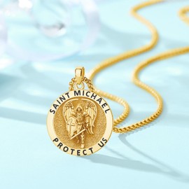 Thanches Archangel St Michael Pendant for Men Women, 925 Sterling Silver Necklace Patron Saint of Courage and Protection Michael Medal Pendant Amulet Religious Jewelry Gifts