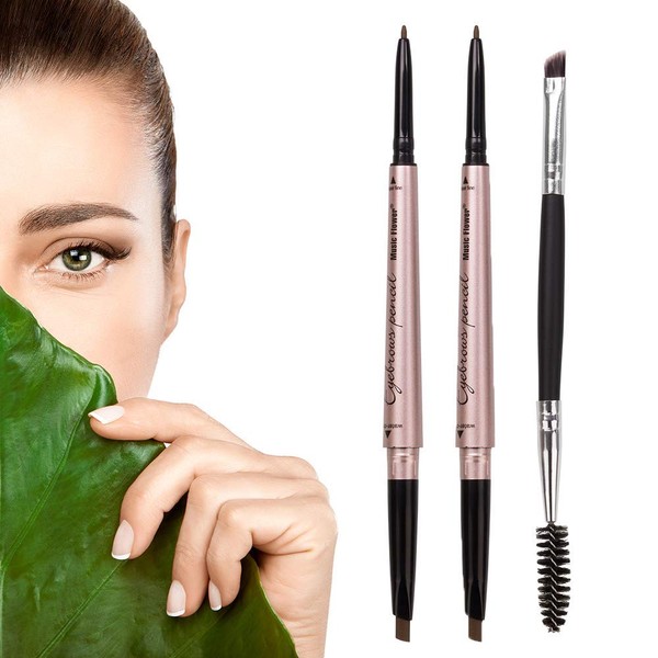 [ 2 Pack]Eyebrow Pencil, Waterproof Eyebrow Makeup with Dual Ends, Professional Brow Enhancing Kit with Eyebrow Brush (Dark Brown #1)