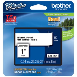 Genuine Brother 1" (24mm) Black on White TZe P-touch Tape for Brother PT-540, PT540 Label Maker with FREE TZe Tape Guide Included