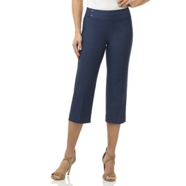 Rekucci Women’s Comfort Stretch Pull-On Capri Pants with Button Detail – Everyday Casual Wear (4, Indigo)