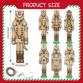 24 Pieces DIY Christmas Nutcracker Ornaments Unfinished Wooden Hanging Walnut Soldier Decoration Blank Xmas Crafts for Christmas Tree Holiday Party Decor Supplies