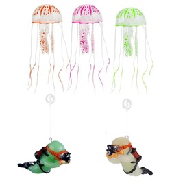 Pack of 5 Aquarium Decoration, Aquarium Decorations Diver, Aquarium Decoration Artificial Jellyfish, Aquarium Ornament Species Fish Toy Accessories Decorative Landscape Accessories for Aquarium and