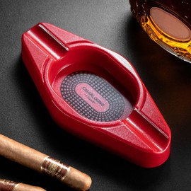 CIGARLOONG Cigar Ashtray Holds 2 Cigars Resin Desktop Cigar Holder Ash Tray for Outdoor (Red)
