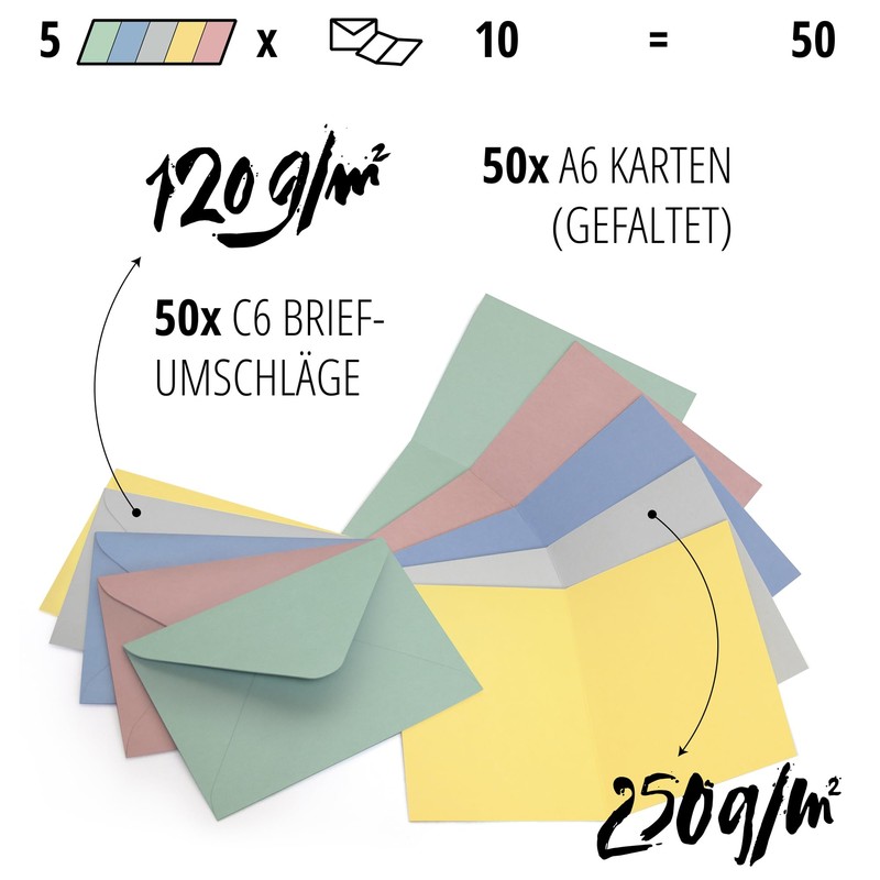 Japun - Set of 50 blank folding cards with envelopes,