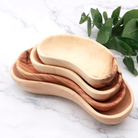 Olive wood plate set | set of 4 Serving plates | Wooden plate hand carved olive wood bowl set for appetizers and snacks