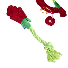 Pawty Dog Toys - Rose Feeder Toy - Hide and Sniff Treats in Neck - Soft Plush Toy with Treat Pockets - Small to Medium Dog - Durable Tug of War with Rope - Puppy Chew Toy for Teething/Stimulation