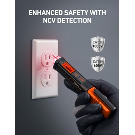 AstroAI VTS1000H Voltage Tester with Screwdriver, Non-Contact Electrical Tester, Dual Range AC 12V/70V-1000V, Live Wire Test, Wire Breakpoint Finder, Audible Alarm, LCD Percentage Display, Orange