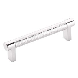 Emtek Select Knurled Cabinet Pull with Polished Chrome (US26) Stem Finish - Choice of Size - 84053.RECUS26.KNUS26 - Center-to-Center: 4"