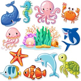 LEIFIDE 12 Pcs Cruise Door Decorations Magnetic Ocean Car Magnets Cruise Door Magnet Stickers Decorations Ocean Fridge Decor for Carnival Refrigerator(Colorful,Sea Animal)