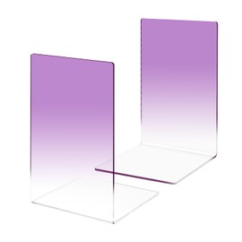 Honagu Book Ends, Acrylic Bookends, Clear Book Ends for Shelves, Desk Book Organizer, Book Holder Stand Decorative for Heavy Books, CDs, Video Games (1 Pair/2 Pieces, Gradient Purple)